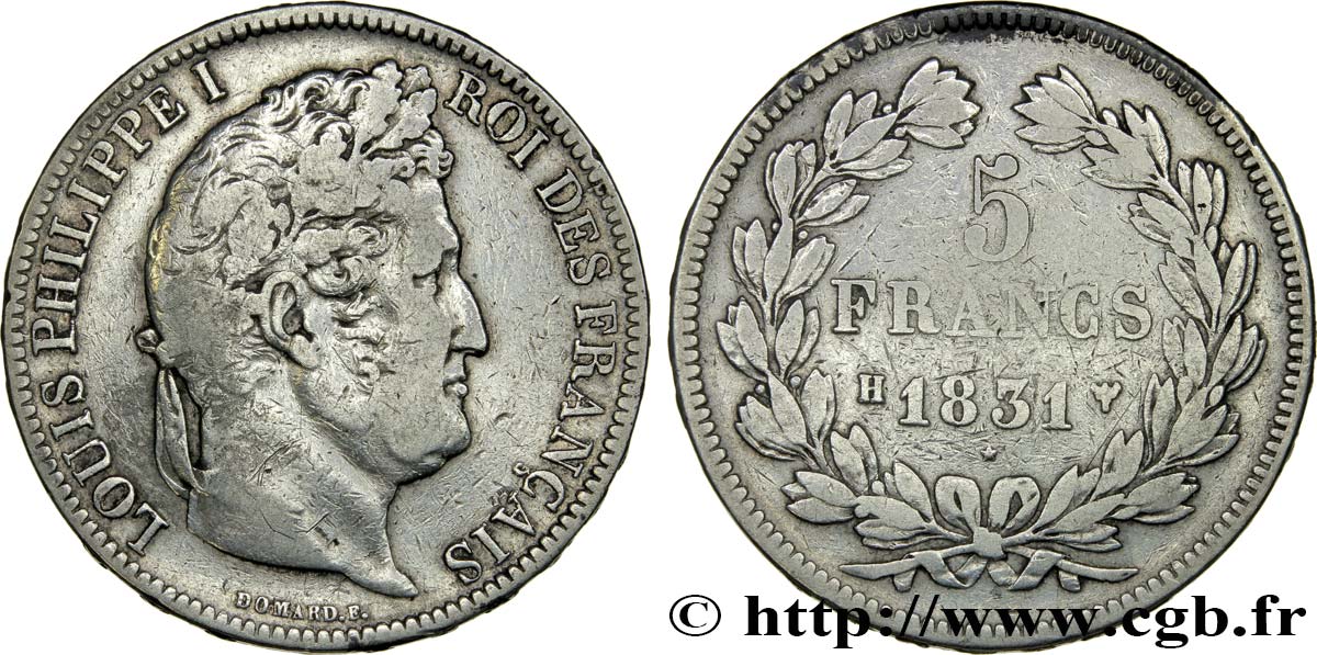 5 francs Ier type Domard, tranche en relief 1831 La Rochelle F.320/5 TB20 