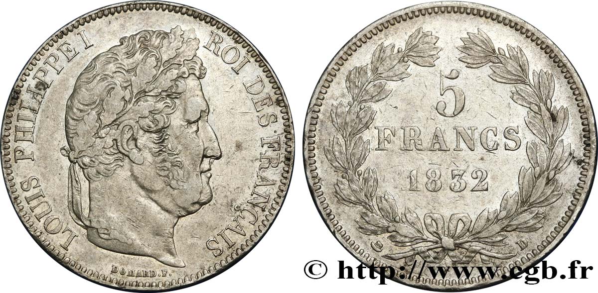 5 francs IIe type Domard 1832 Lyon F.324/4 MBC45 