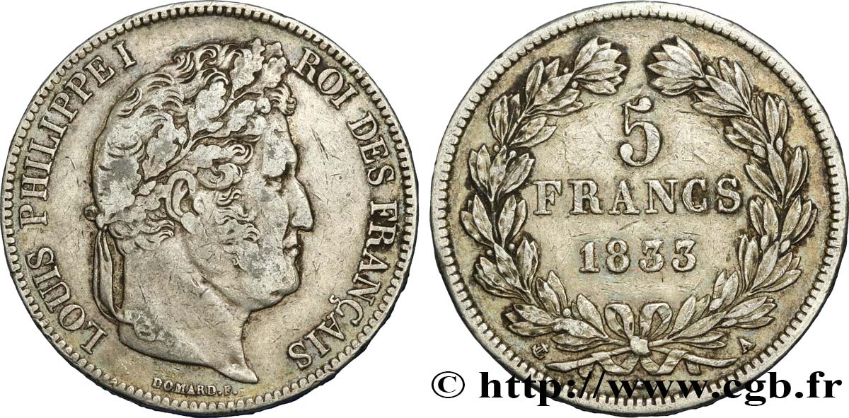 5 francs IIe type Domard 1833 Paris F.324/14 VF35 