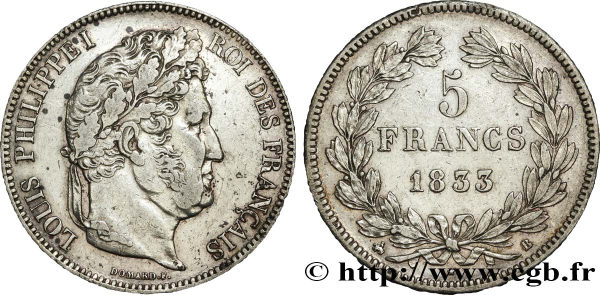 5 francs IIe type Domard 1833 Rouen F.324/15 MBC45 