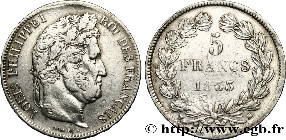 5 francs IIe type Domard 1833 Marseille F.324/24 XF40 