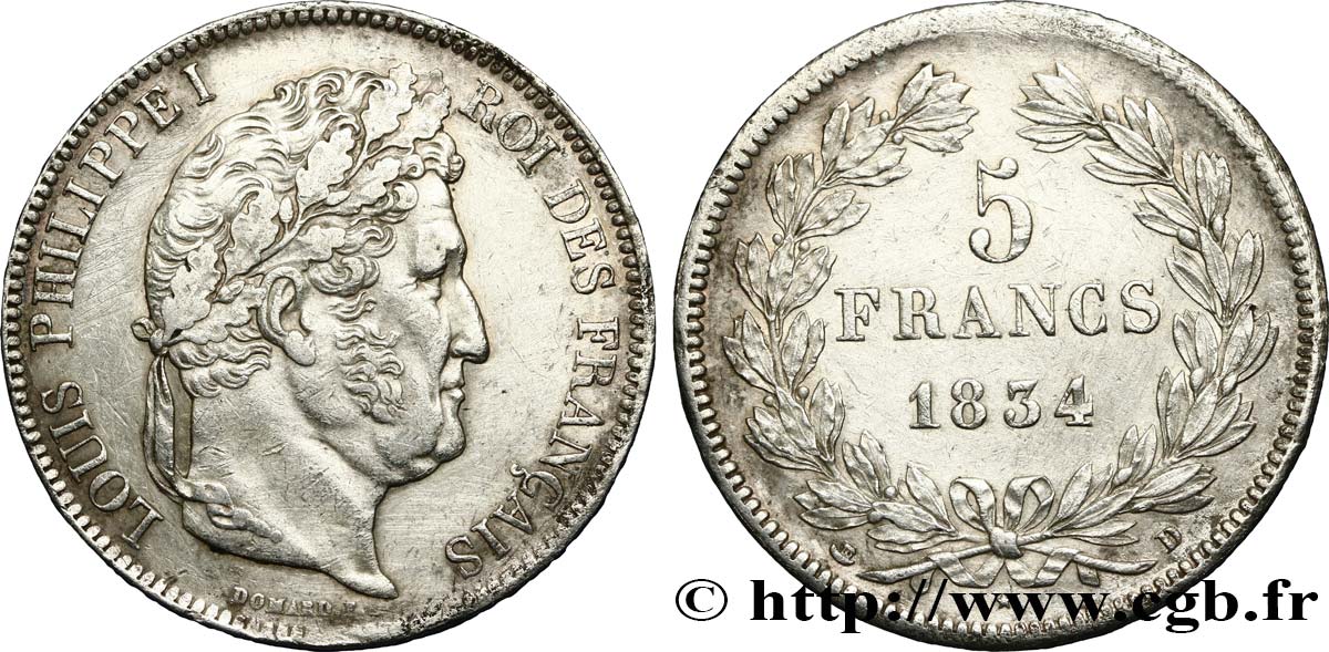 5 francs IIe type Domard 1834 Lyon F.324/32 MBC45 