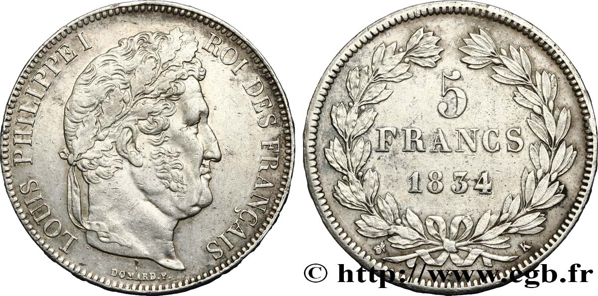5 francs IIe type Domard 1834 Bordeaux F.324/35 MBC50 
