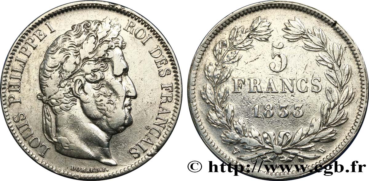 5 francs IIe type Domard 1833 Lille F.324/28 fSS 