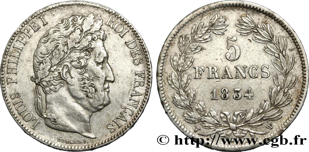 5 francs IIe type Domard 1834 Lille F.324/41 SS48 