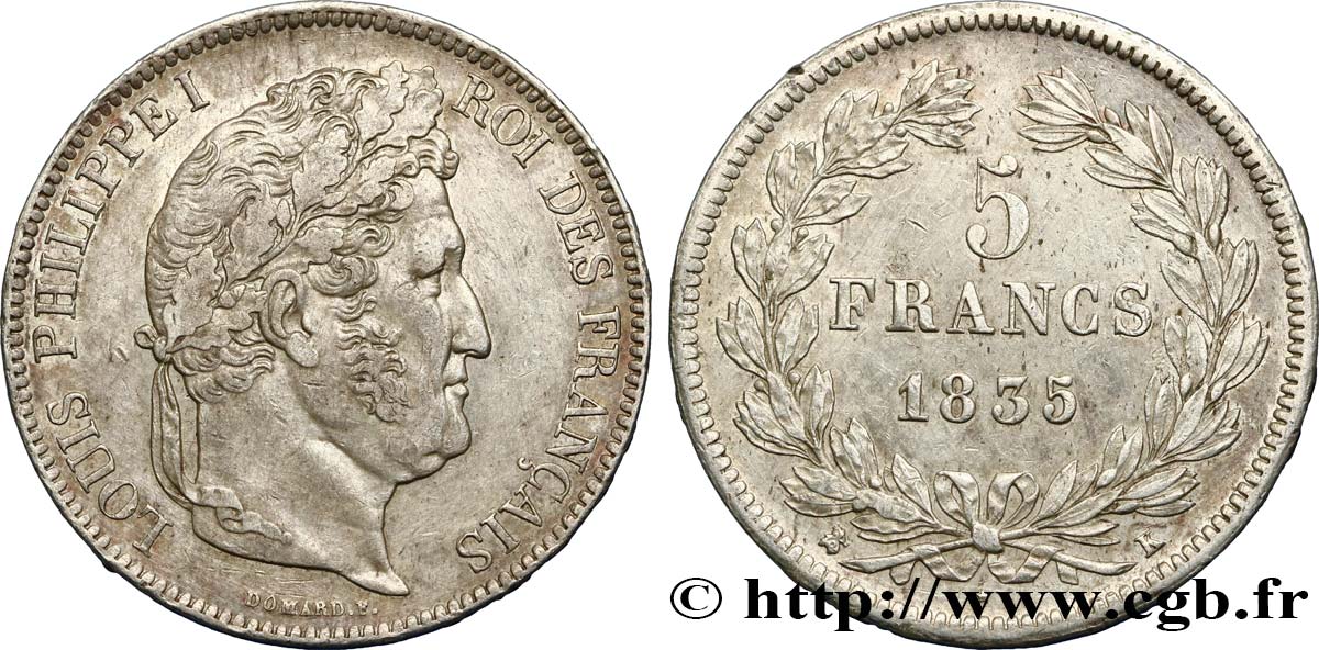 5 francs IIe type Domard 1835 Bordeaux F.324/48 XF 