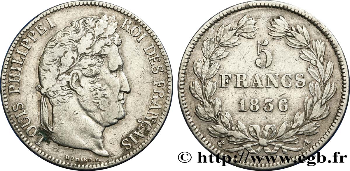 5 francs IIe type Domard 1836 Paris F.324/53 MB35 