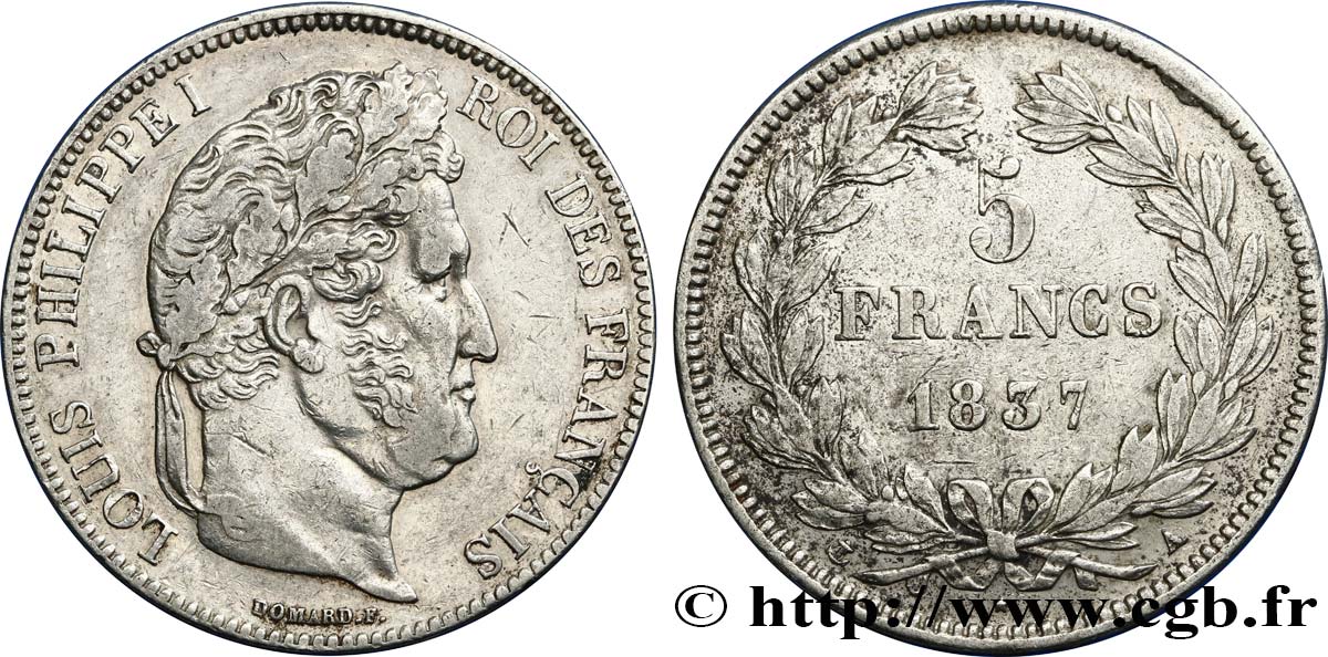 5 francs IIe type Domard 1837 Paris F.324/61 TTB45 