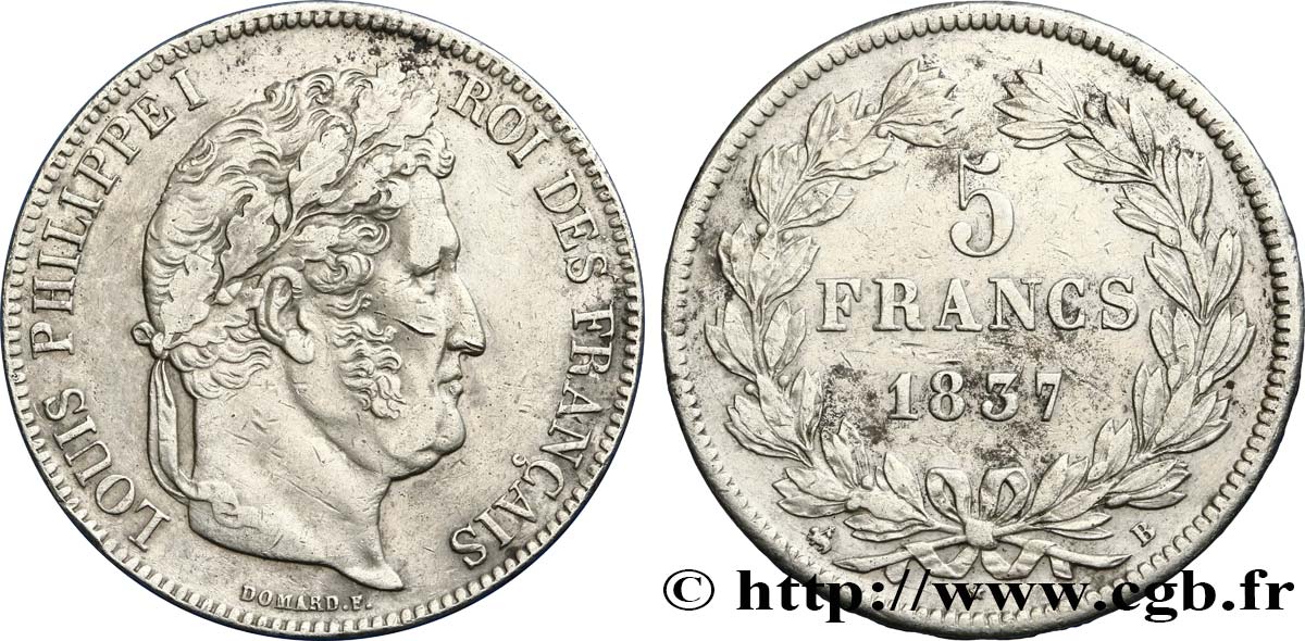 5 francs IIe type Domard 1837 Rouen F.324/62 BB42 