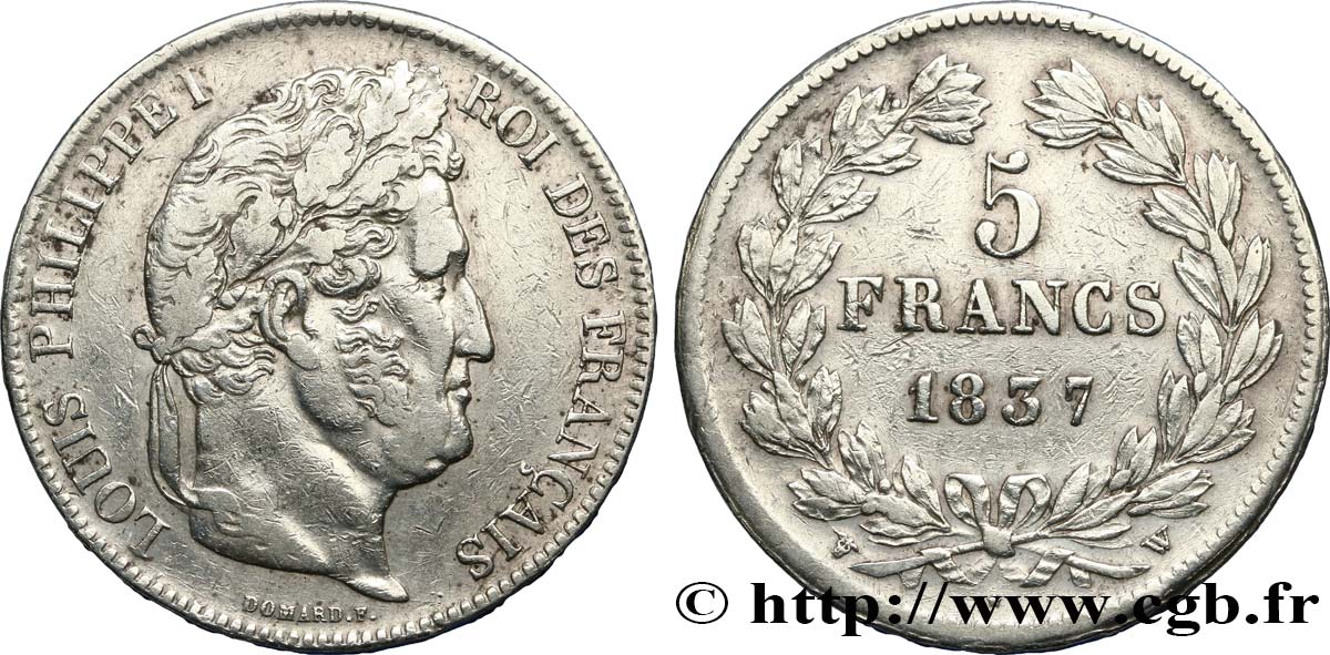 5 francs IIe type Domard 1837 Lille F.324/67 VF 