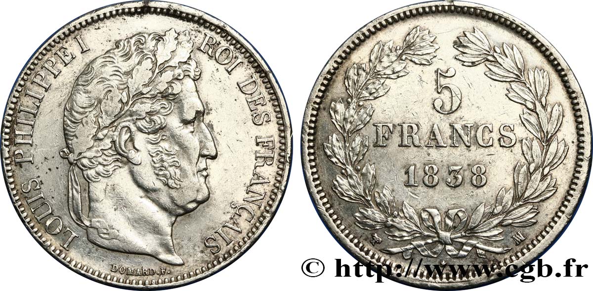 5 francs IIe type Domard 1838 Marseille F.324/73 fVZ 