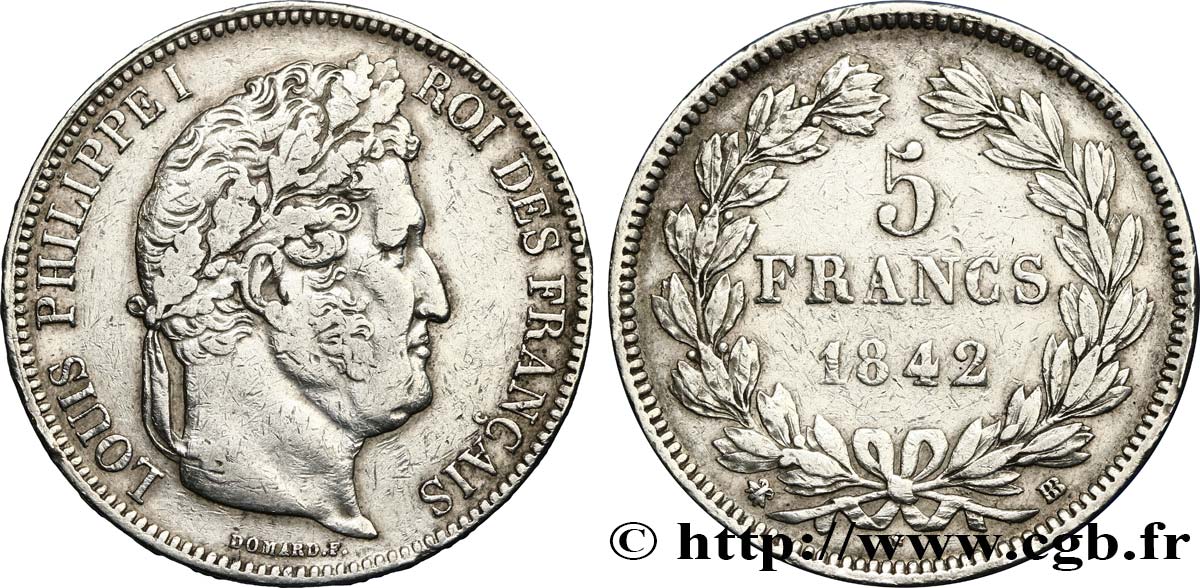 5 francs IIe type Domard 1842 Strasbourg F.324/97 VF35 