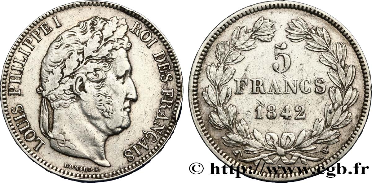 5 francs IIe type Domard 1842 Lille F.324/99 XF40 