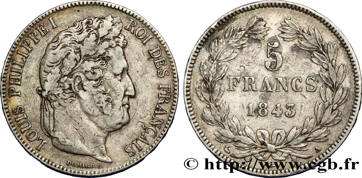 5 francs IIe type Domard 1843 Paris F.324/100 VF30 