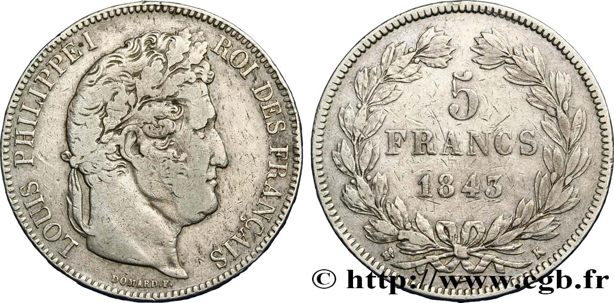5 francs IIe type Domard 1843 Bordeaux F.324/103 TB25 