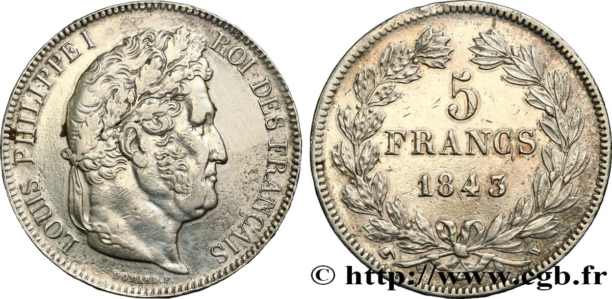 5 francs IIe type Domard 1843 Lille F.324/104 TTB 