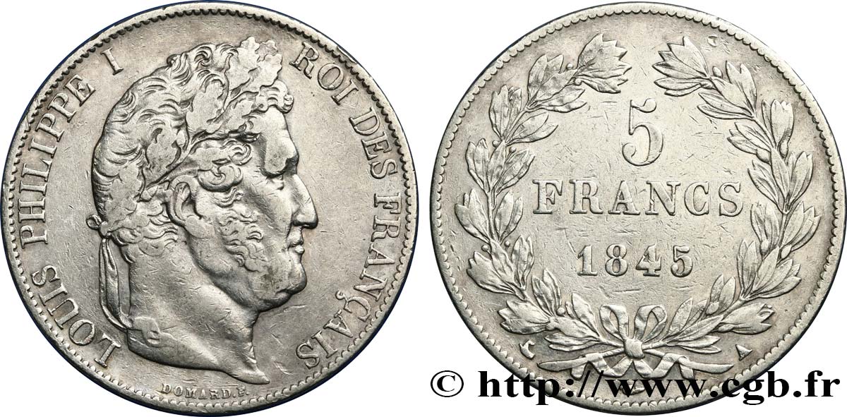 5 francs IIIe type Domard 1845 Paris F.325/6 TB35 