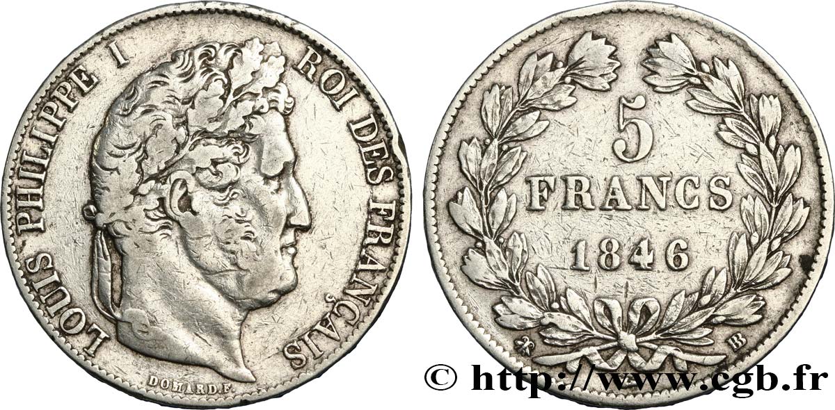 5 francs IIIe type Domard 1846 Strasbourg F.325/11 VF25 