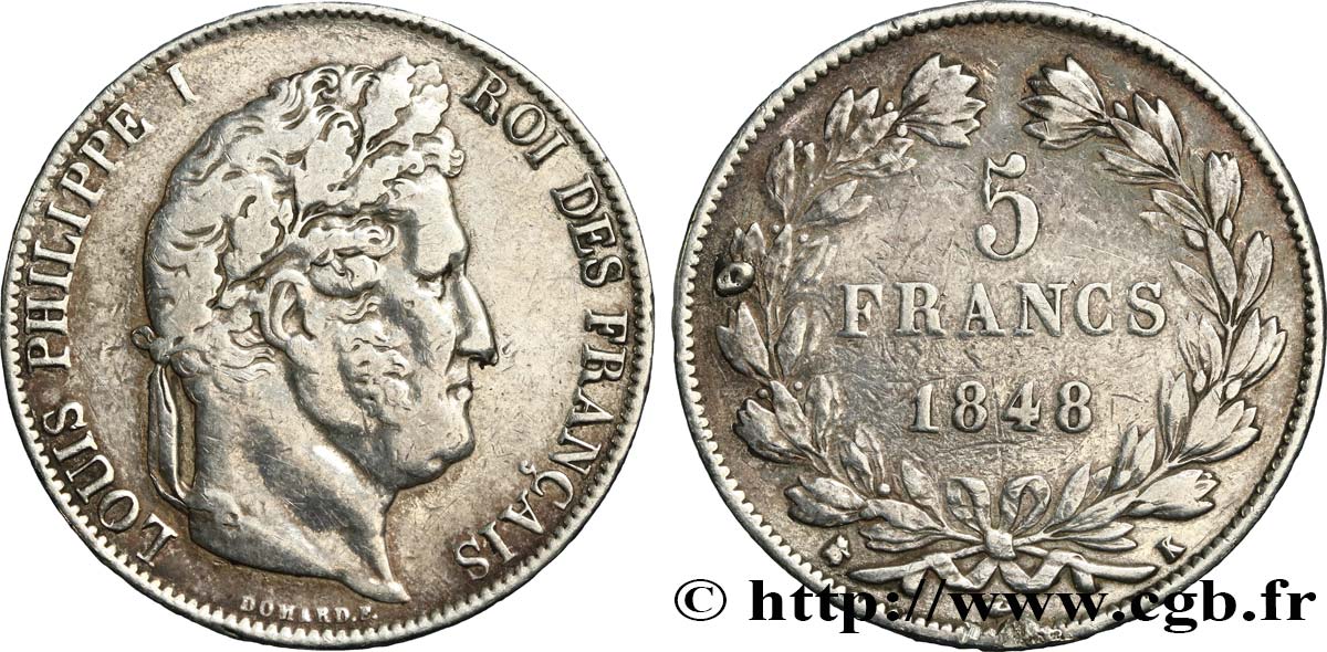 5 francs IIIe type Domard 1848 Bordeaux F.325/19 TB 