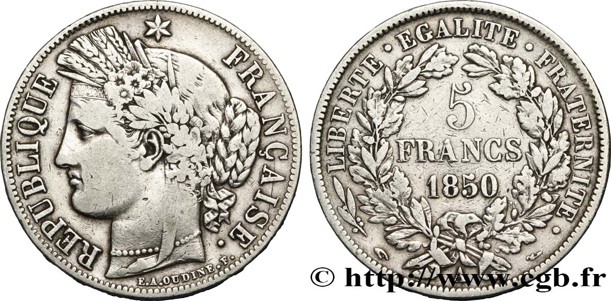 5 francs Cérès, IIe République 1850 Paris F.327/4 TB25 
