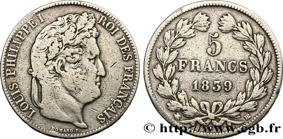 5 francs IIe type Domard 1839 Strasbourg F.324/77 BC 