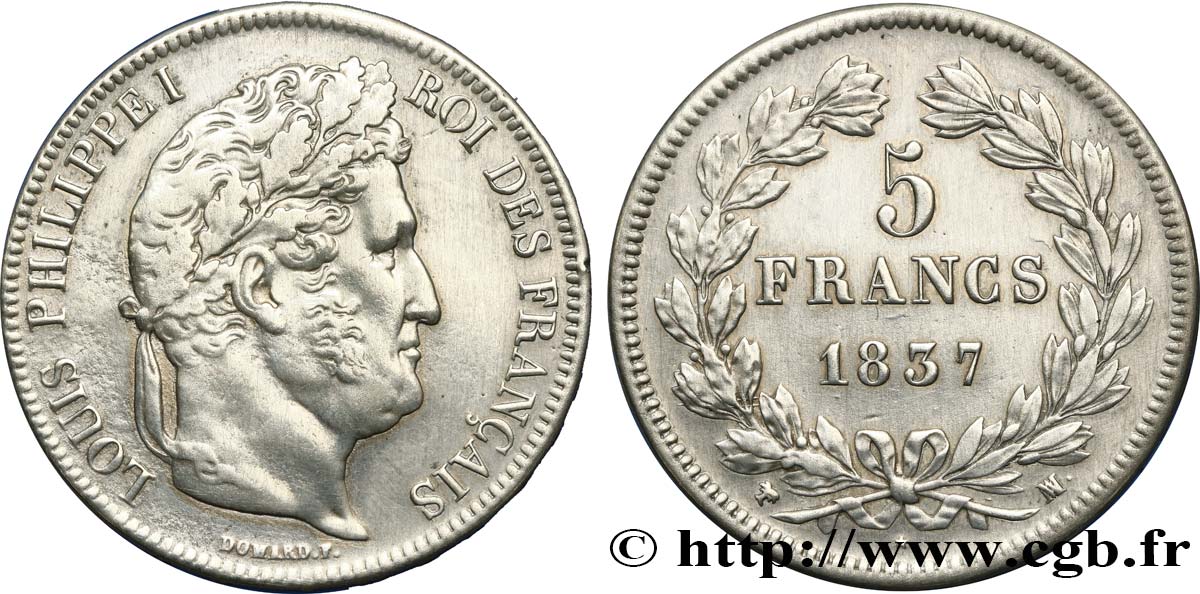 5 francs IIe type Domard 1837 Marseille F.324/66 TB+ 