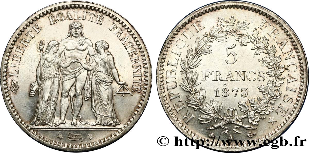 5 francs Hercule 1873 Paris F.334/9 MS60 