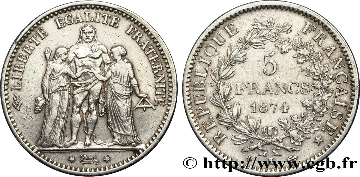 5 francs Hercule 1874 Bordeaux F.334/13 SS40 