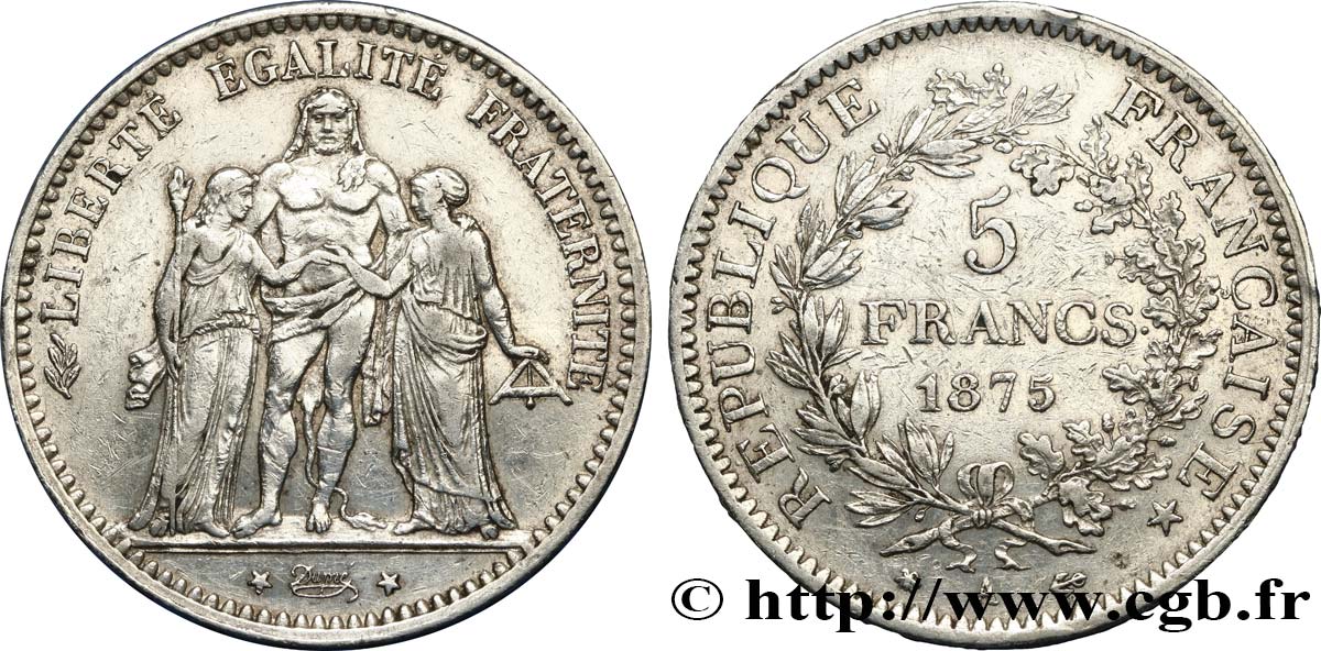 5 francs Hercule 1875 Paris F.334/14 TTB40 
