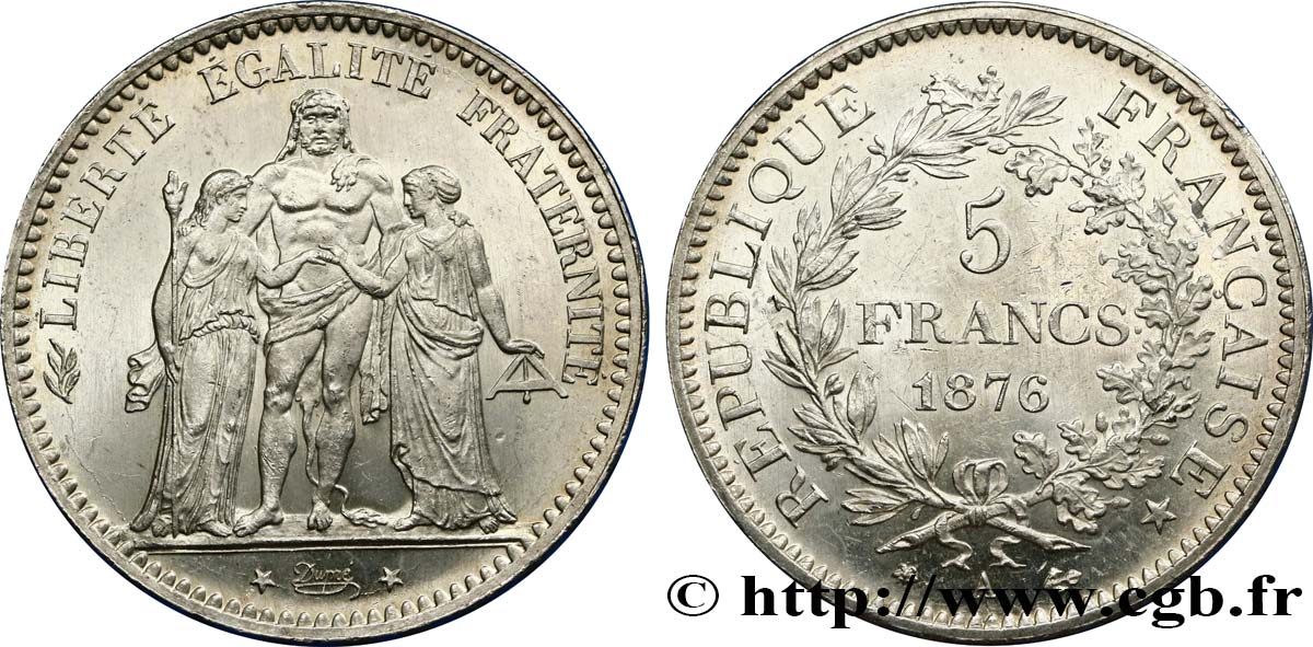 5 francs Hercule 1876 Paris F.334/17 VZ60 