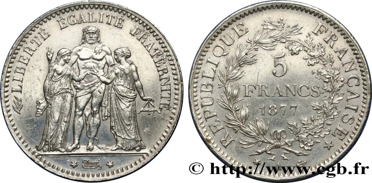 5 francs Hercule 1877 Paris F.334/19 TTB52 