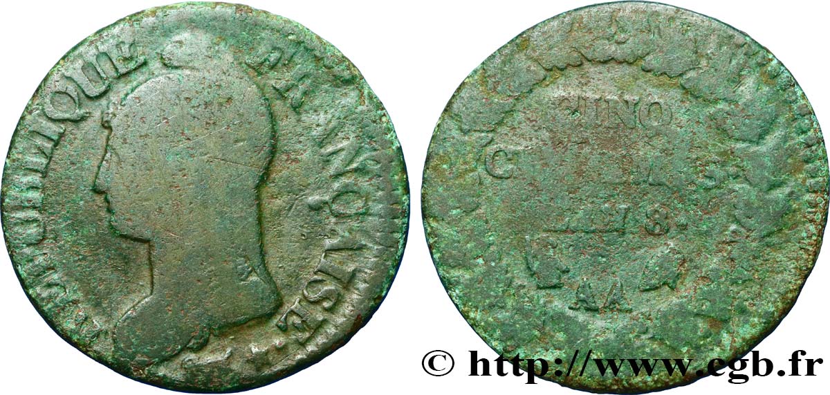 Cinq centimes Dupré, grand module 1800 Metz F.115/102 VG10 