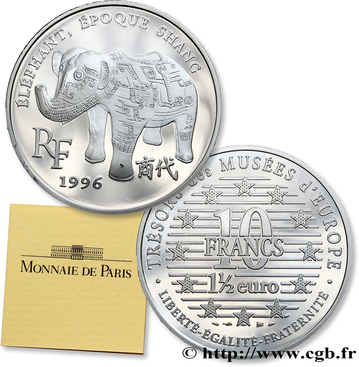 Belle Épreuve 1½ euro / 10 francs - l’Éléphant 1996 Paris F5.1903 1 MS65 