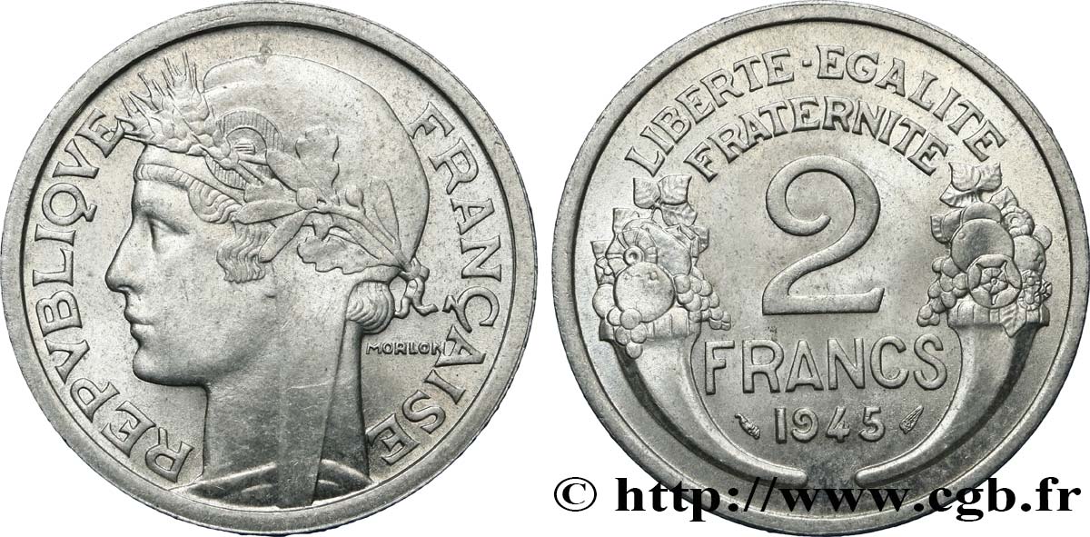 2 francs Morlon, aluminium 1945  F.269/5 AU58 
