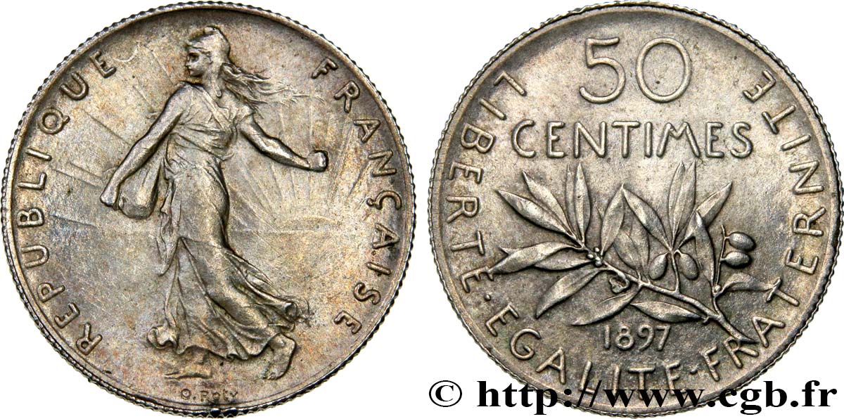 50 centimes Semeuse 1897 Paris F.190/1 EBC62 