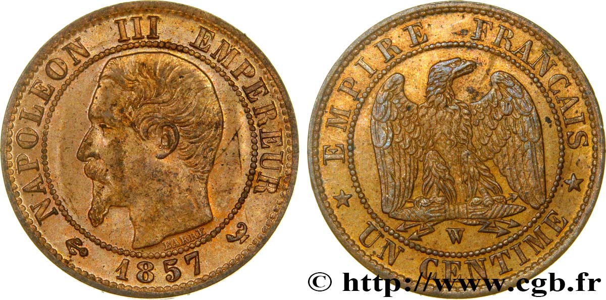Un centime Napoléon III, tête nue 1857 Lille F.102/37 SUP62 