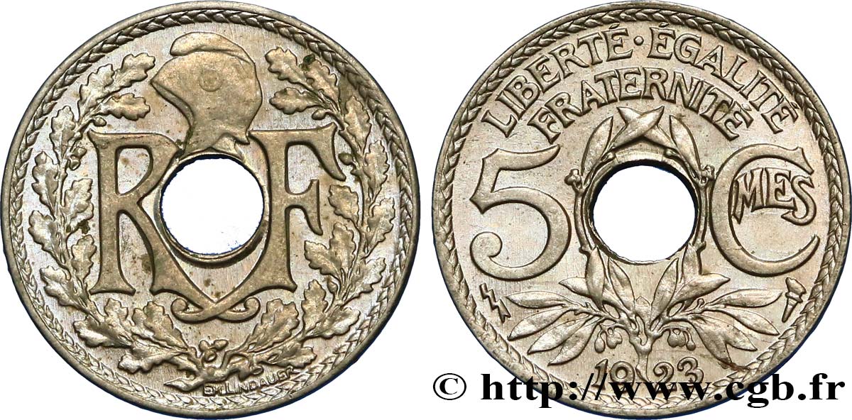 5 centimes Lindauer, petit module 1923 Poissy F.122/7 SUP62 