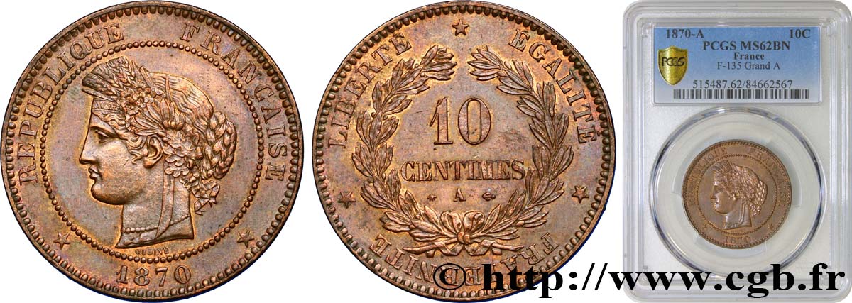 10 centimes Cérès 1870 Paris F.135/4 EBC62 PCGS
