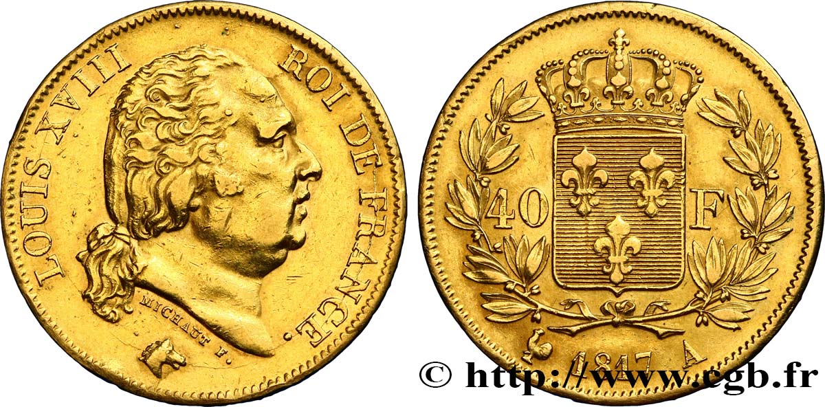 40 francs or Louis XVIII 1817 Paris F.542/6 BB45 