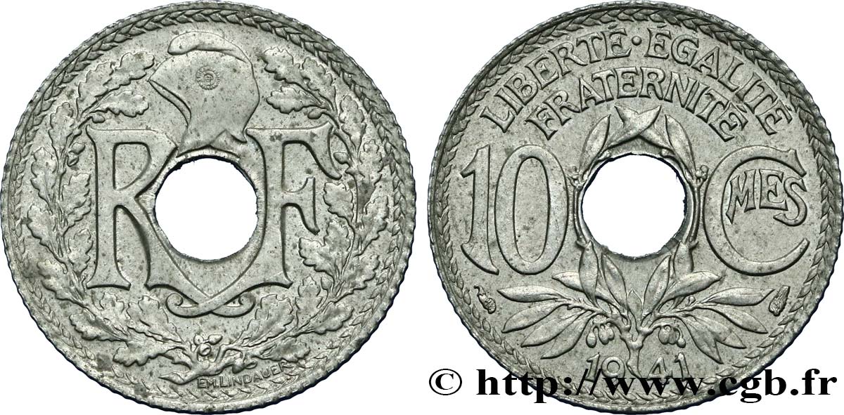 10 centimes Lindauer en zinc, Cmes non souligné et millésime sans points 1941  F.140A/1 SUP60 