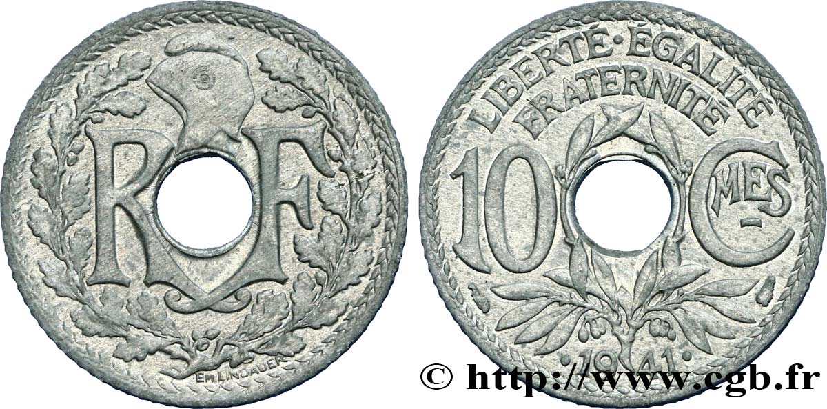 10 centimes Lindauer en zinc, Cmes souligné et millésime avec points 1941  F.140/2 SUP62 