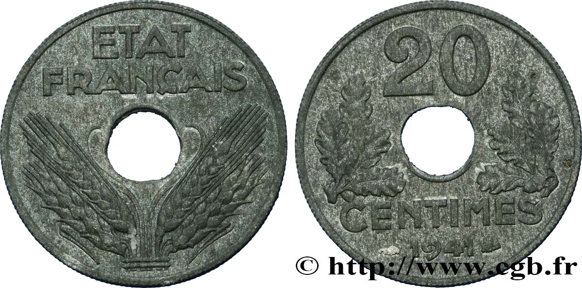 20 centimes État français, lourde 1941  F.153/2 SS52 