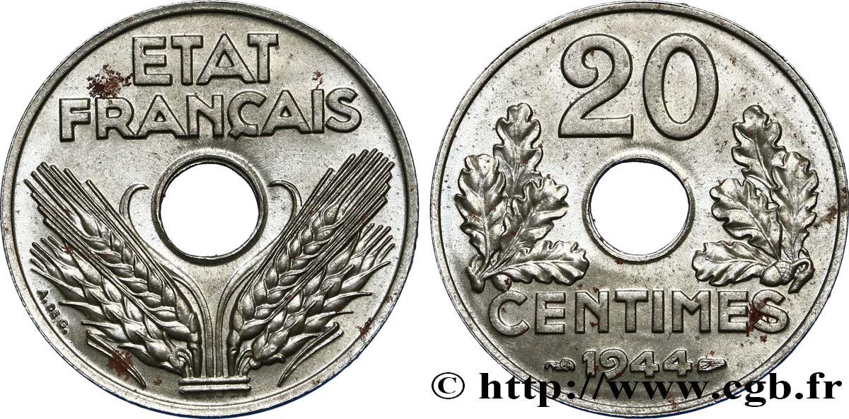 20 centimes fer 1944  F.154/3 SUP62 