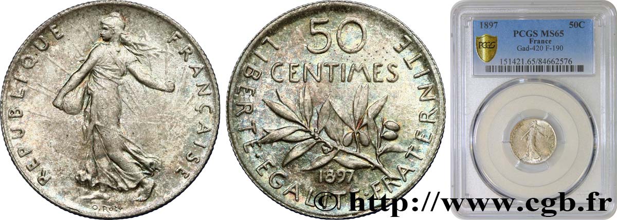 50 centimes Semeuse 1897 Paris F.190/1 MS65 PCGS