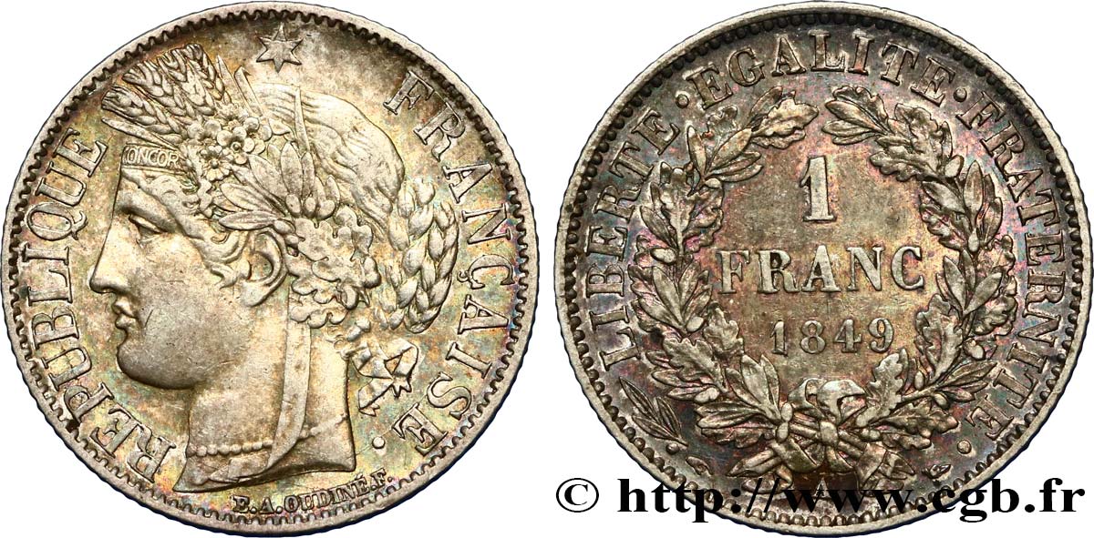 1 franc Cérès, IIe République 1849 Paris F.211/1 BB48 