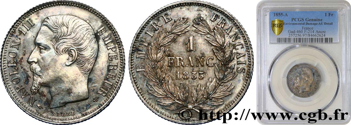 1 franc Napoléon III, tête nue 1855 Paris F.214/4 fVZ PCGS