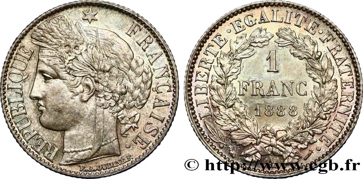 1 franc Cérès, IIIe République 1888 Paris F.216/10 SUP60 