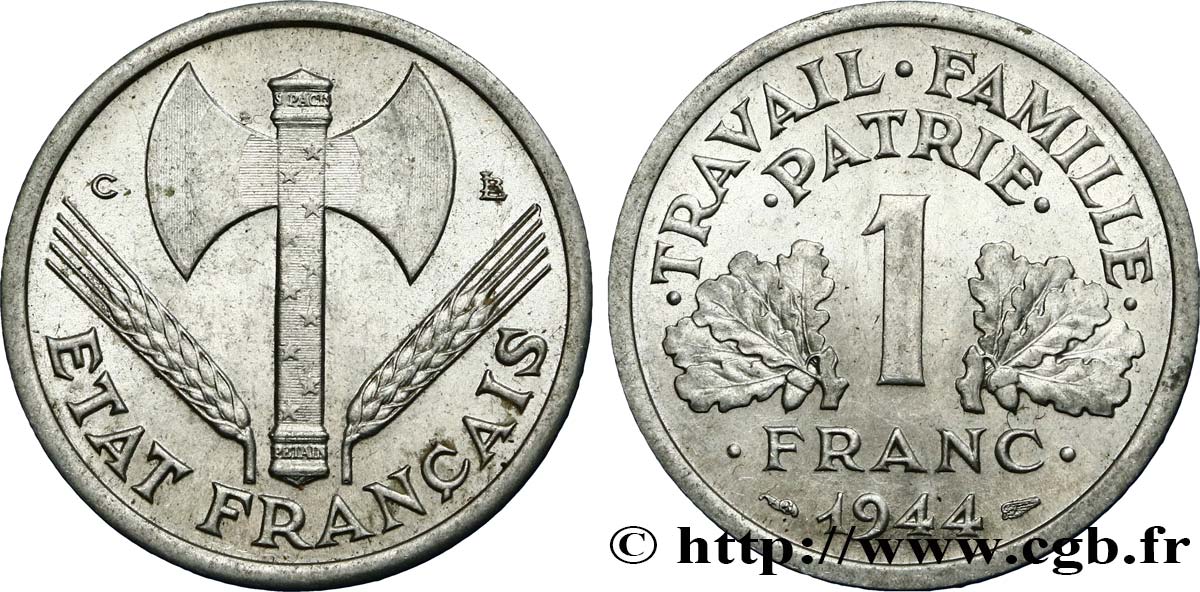 1 franc Francisque, légère 1944 Castelsarrasin F.223/7 MS62 