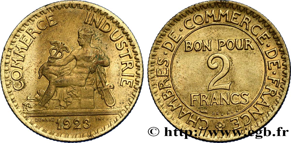 2 francs Chambres de Commerce 1923  F.267/5 AU55 