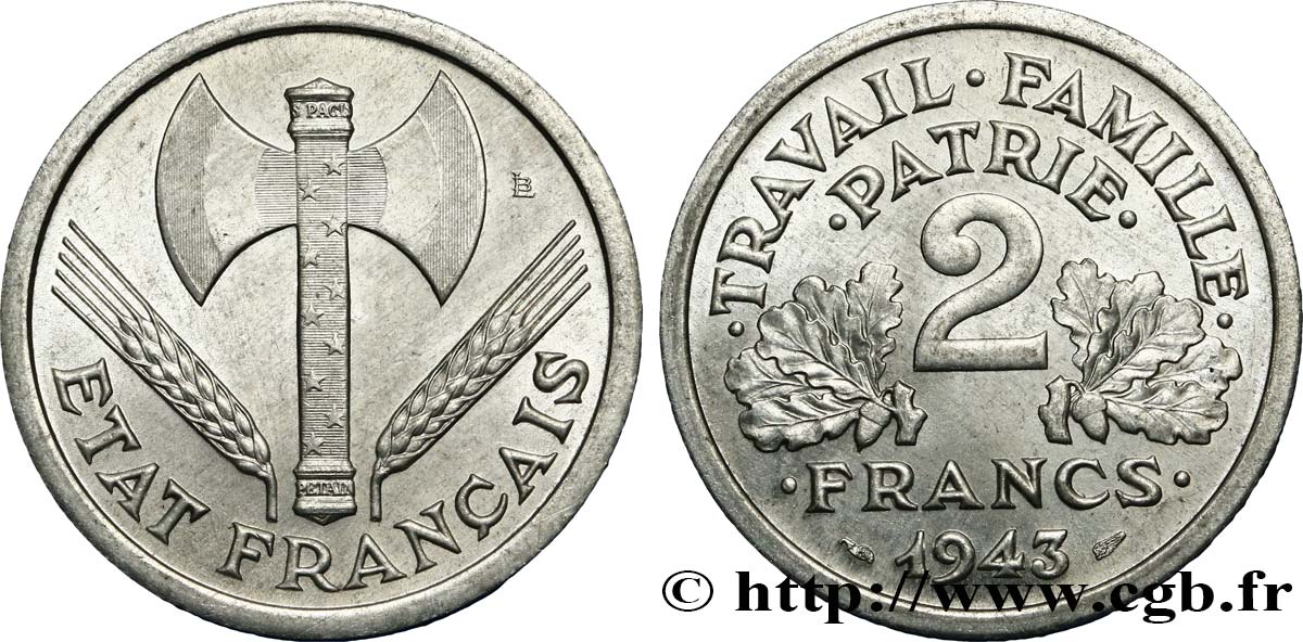 2 francs Francisque 1943  F.270/2 MS62 